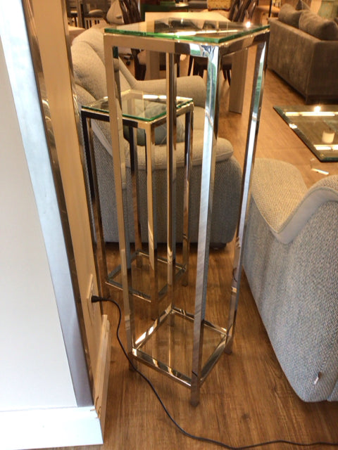 Large Judith Norman Chrome & Glass Plant Stand