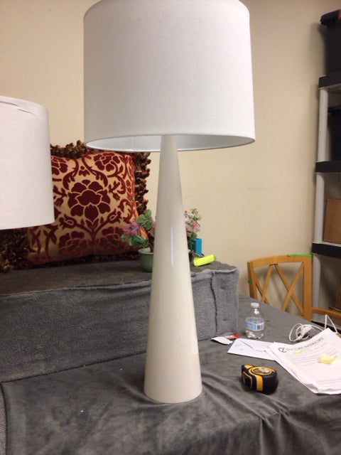 35 1/2" White Cone Glass Table Lamp W/Shade
