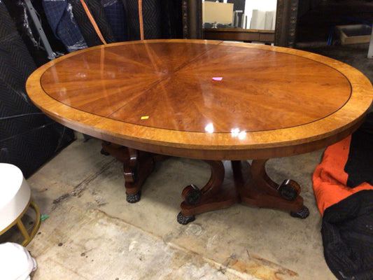 Oval Wood Double Pedestal Expandable Dining Table W/2 Leafs