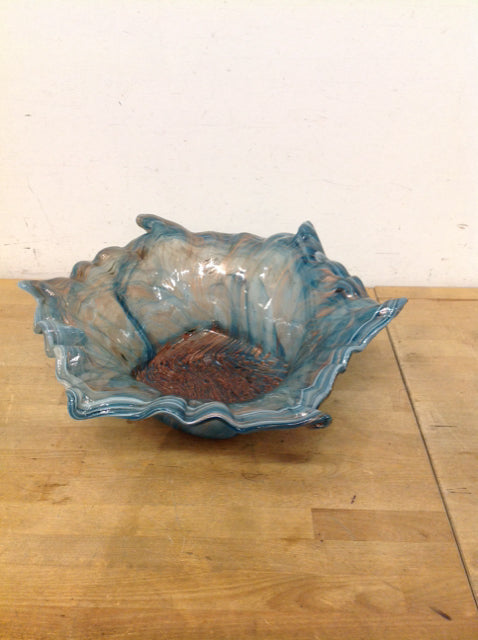 18" Blue Swirl Murano Glass Bowl
