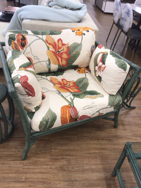 AS-IS Mcguire Floral Fabric Square Back Chair(Light Soil)