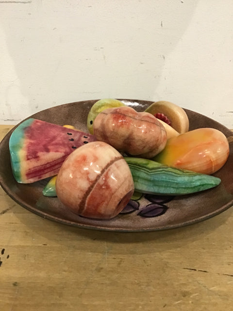 Enamal Metal Bowl W/8 Marble Fruit