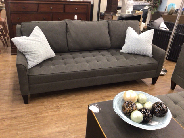 AS-IS Havertys Grey Fabric Tufted Sofa (Some Discolor)