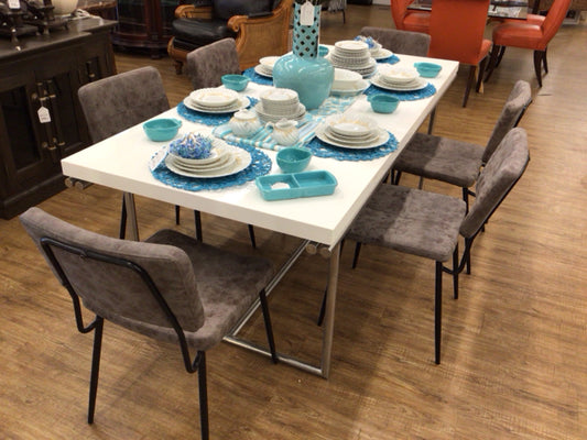 Set Of 6 Vinyl Metal Framed Dining Chairs