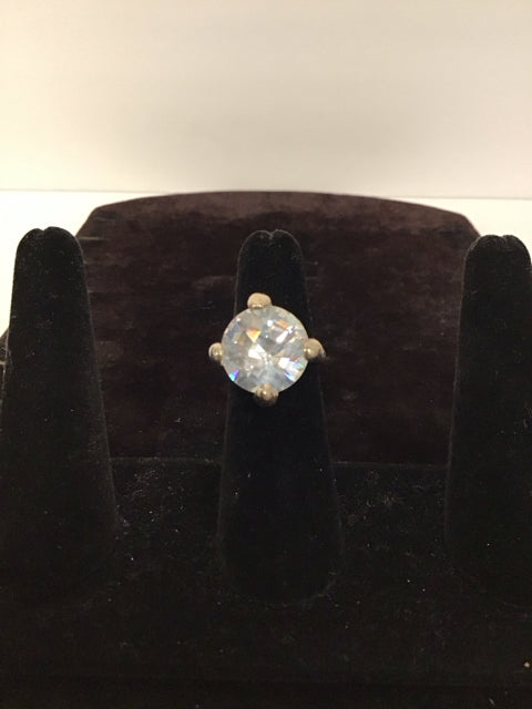 Silver Engagement Ring w/Lg Round Stone