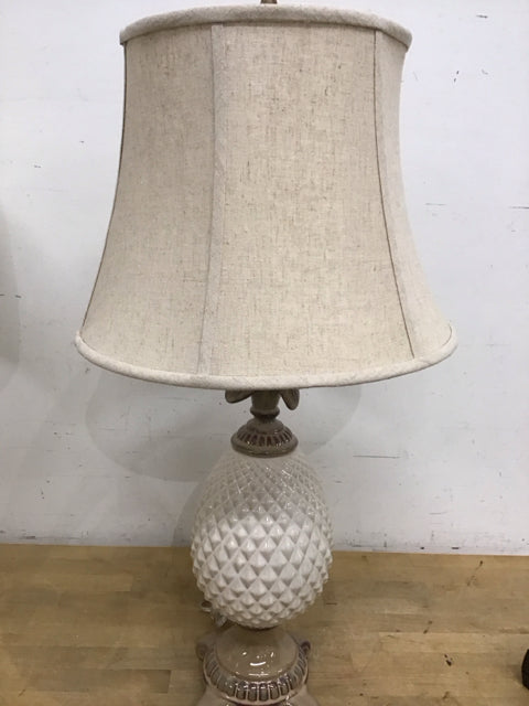 30" Taupe & White Ceramic Pineapple Base Lamp