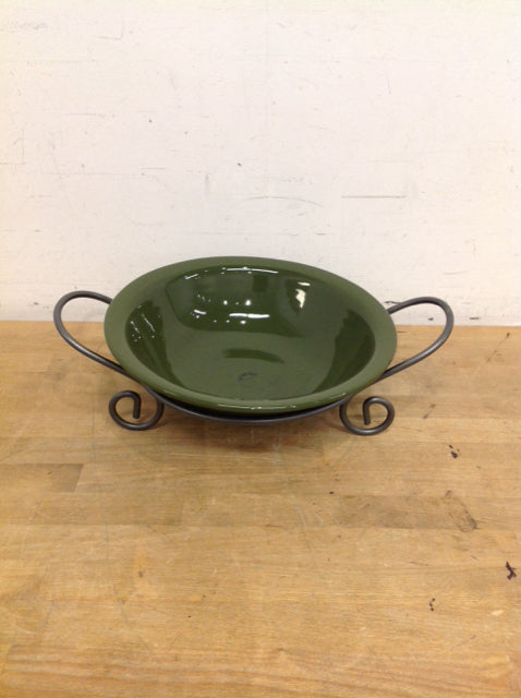 12" Green Bowl w/Metal Stand