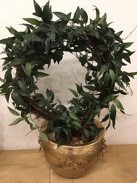 29" Jasmine Topiary Wreath W/Hammered Brass W/Lion Head Pot