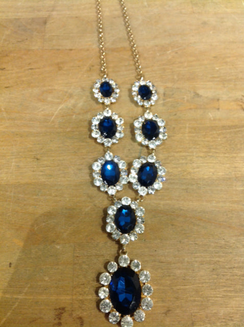 Necklace- Gold Blue Stones & Crystals