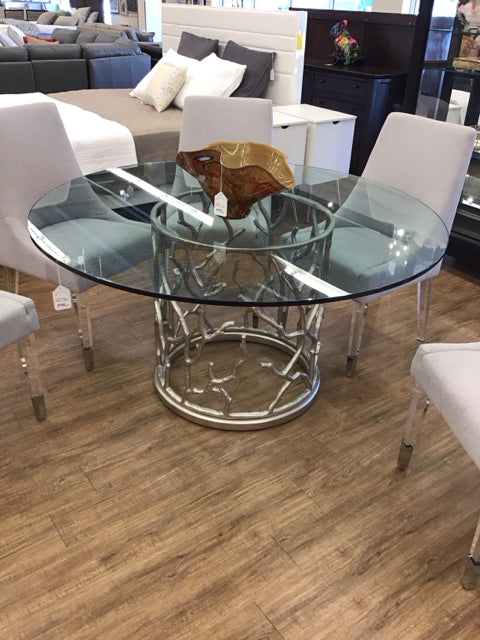 60"Rd Caracole Glass Dining Table w/Metal Base
