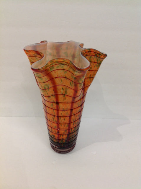 13" Art Deco Orange Glass Vase