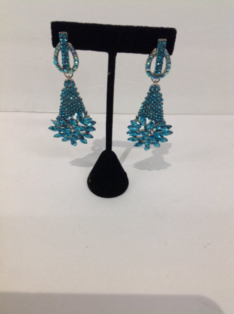 Blue Beaded Dangling Earrings