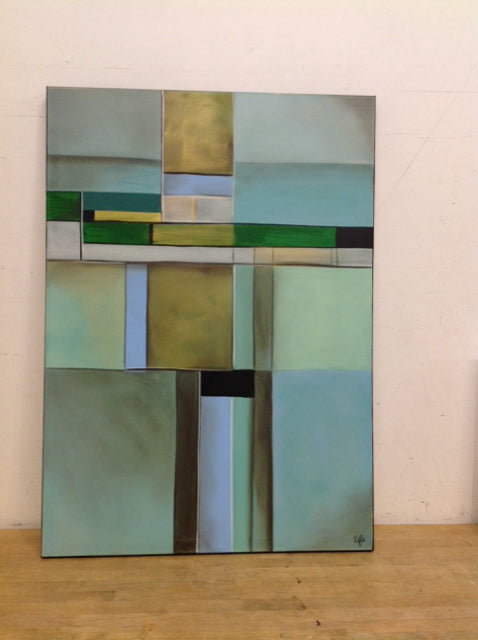 30"x42" Abstract Black/Green  Mixed Media on Canvas