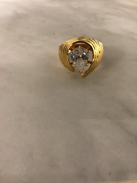 Goldtone Pear CZ Ring