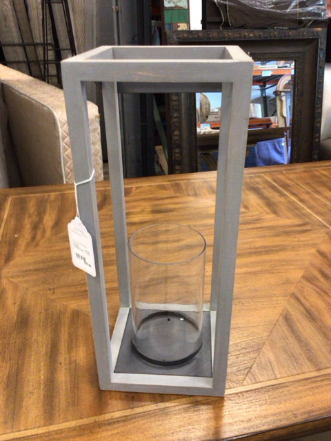 Grey Wood Candle Lantern