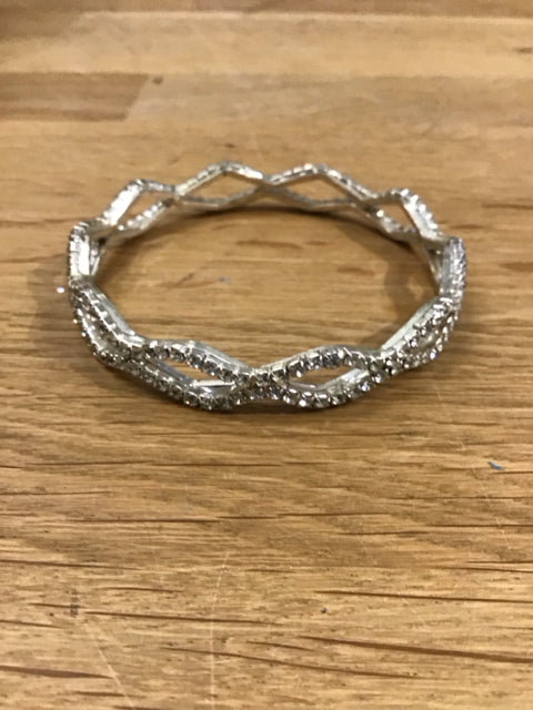 Twisted Silvertone W/Rhinestones Bracelet