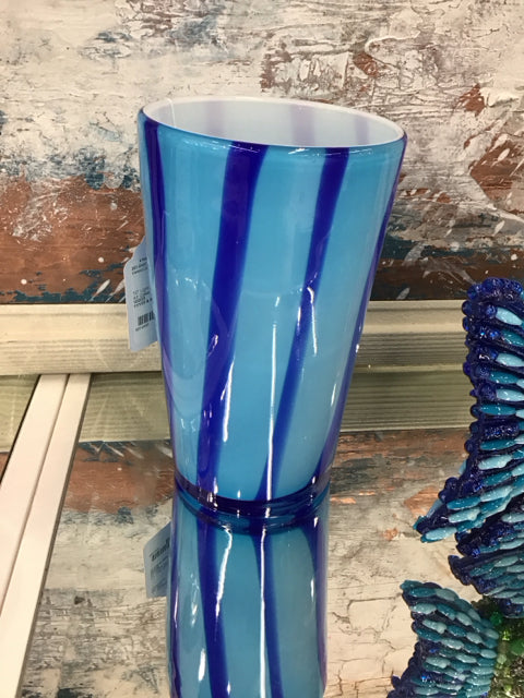 10" Light Blue/Cobalt Art Glass Stripe