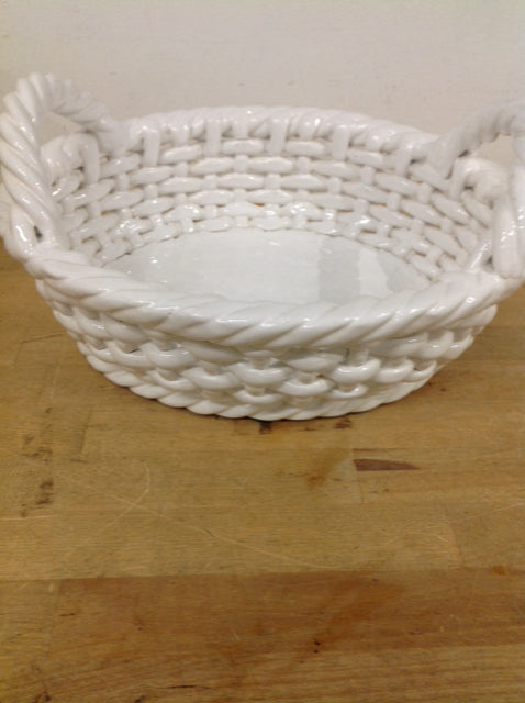 12" White Ceramic Basket