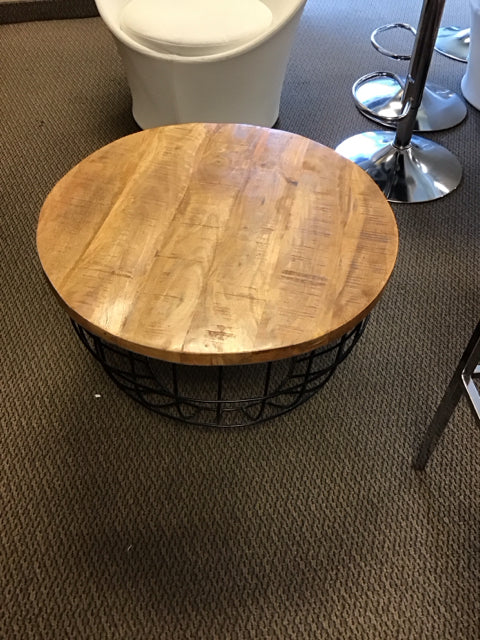 26"Rd Imperfect Wood Wire Coffee Table