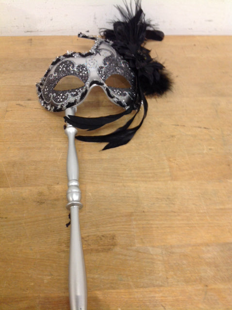 Silver & Black Feather Mask