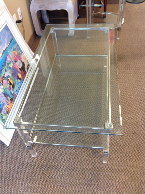 48"x26" Glass Chrome & Lucite Coffee Table
