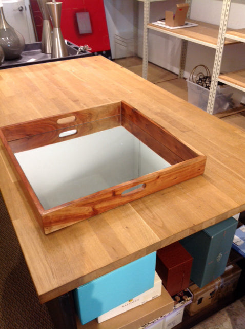 24" Sq Wood Tray w/Mirror Insert