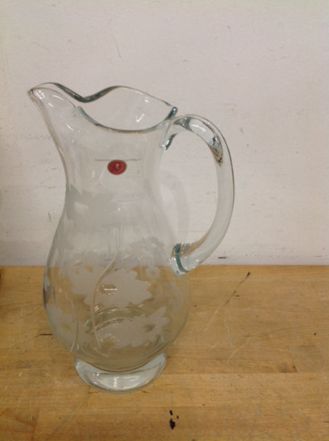 12" Romania Frosted Floral Glass Pitcher