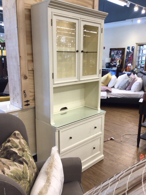 Ballard Designs Cream Wood Two Pc Glass Hutch