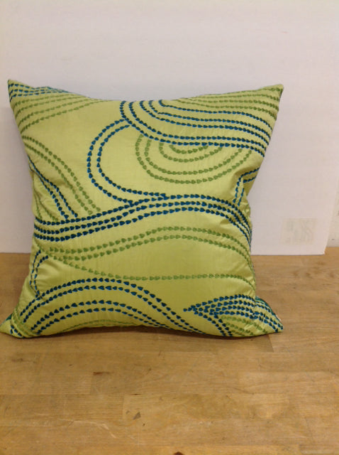 Teal w/Blue/Green Embroidered Hearts Pillow