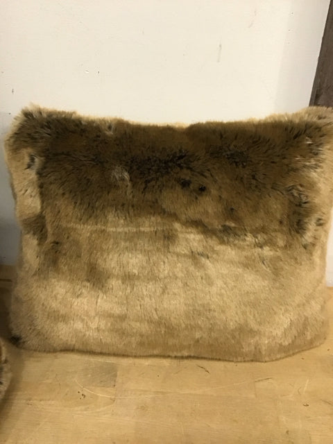 12"x18" Brown Faux Fur Lumbar Pillow