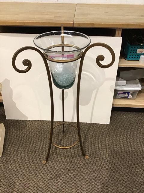37" Brass Tone Decorative Plant Stand w/Stones