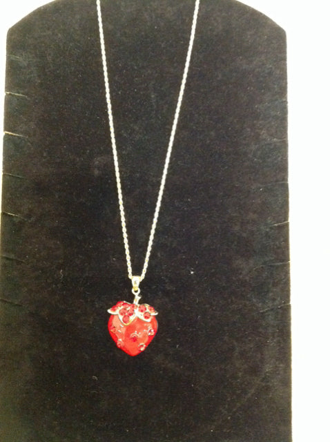 Gold Rhinestone Necklace w/Strawberry