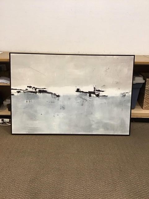 60x40 Black Framed Abstract Blue Water Grey Sky