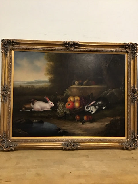 48"x36" Rabbits & Fruit Landscape By Suzanne Signed