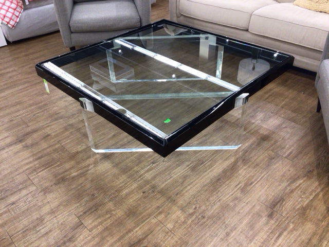 Black Glass & Lucite Coffee Table