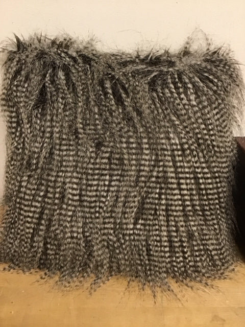 18" Gray & Black Patterned Faux Fur Pillow