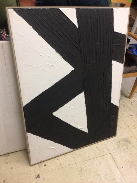 30 1/8" X 40 1/4" Framed Black & White Textured Abstract Print On Canvas