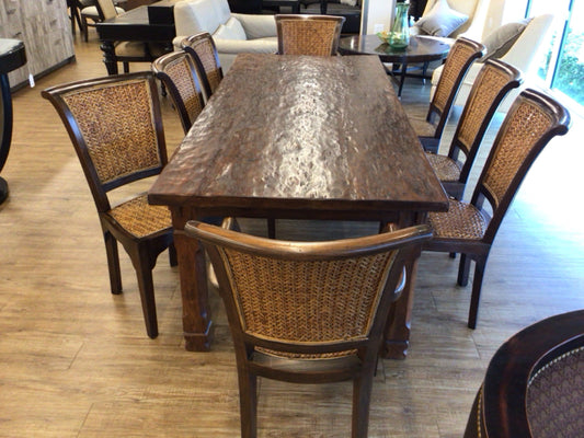 Set of 8 Wood Framed Rattan Back Dining Chairs