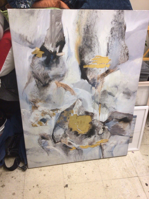 34 1/4" X 46 1/4" Gold Accent Abstract Print On Canvas