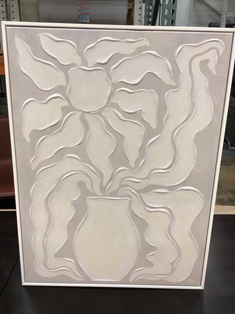 24"x18" Cream Flower In A Vase Abstract Canvas Art