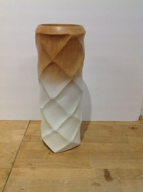16" Wooden Vase w/White Coloring