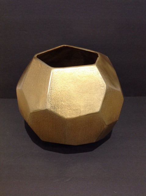 12" Gold Metal Geometric Design Vase
