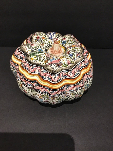 Floral Decor Painted Ceramic Pumpkin