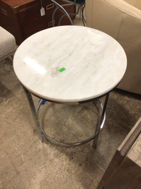 AS-IS Round Chrome Marble Top End Table(Ring Marks On Top)