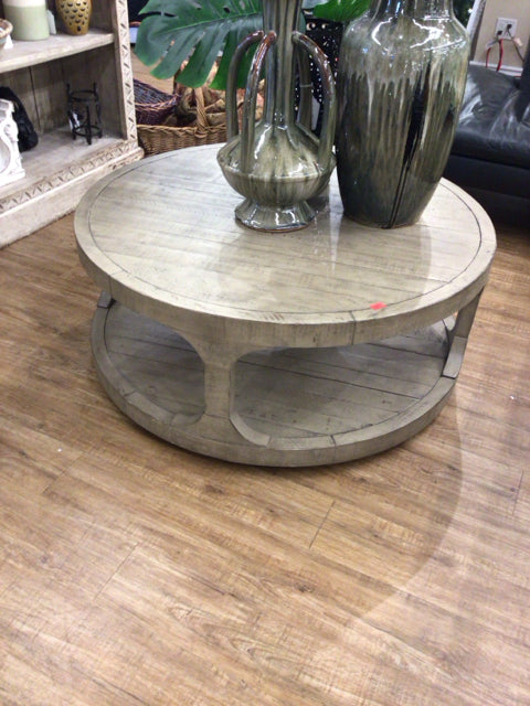 PB Round Wood Coffee Table On Casters