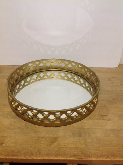 16" Gold Metal Tray w/Mirror