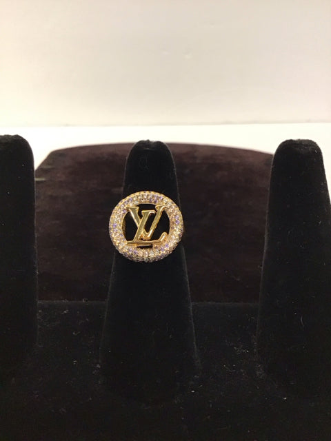 Louis Vuitton Style Gold/Pave Ring