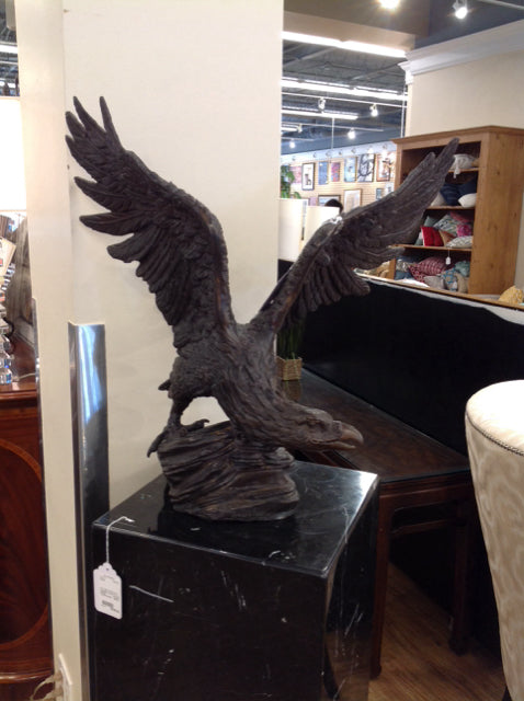 26Wx25Hx15D Bronze Eagle Statue By C Houston
