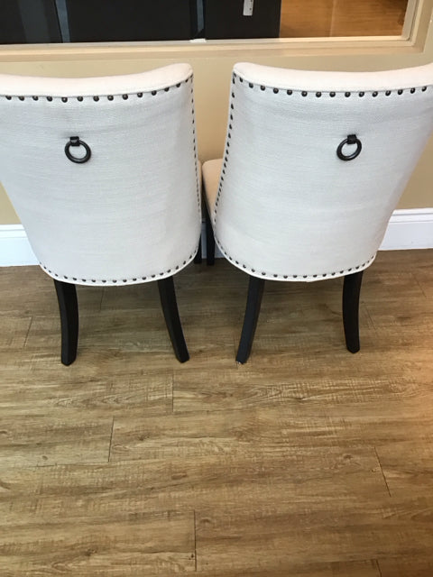 Pair Of Pier 1 Cream Linen Nail Head Dining Chairs