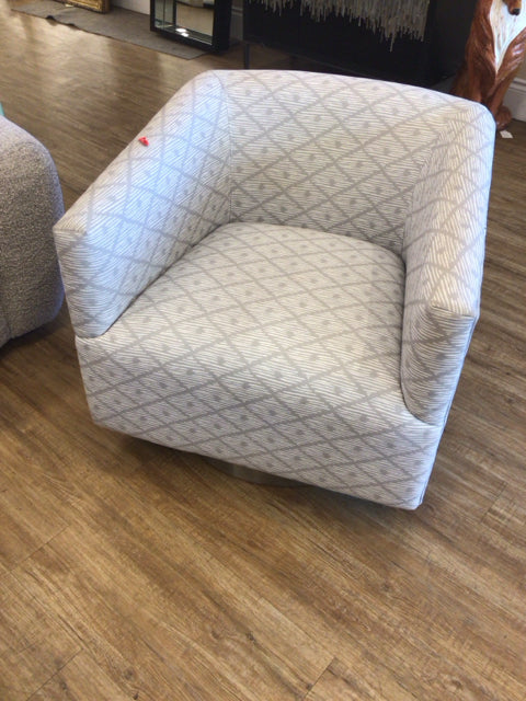 Grey & White Fabric Upholstered Swivel Chair